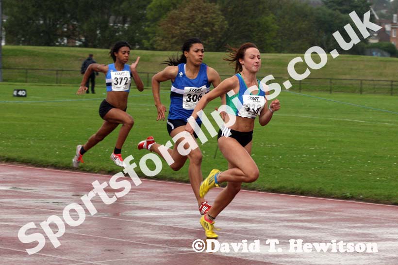 Kristie Edwards (City of Sheffield) wins the under-17s 100 metres at the Northern Under-17s and 15s Championships, Liverpool.